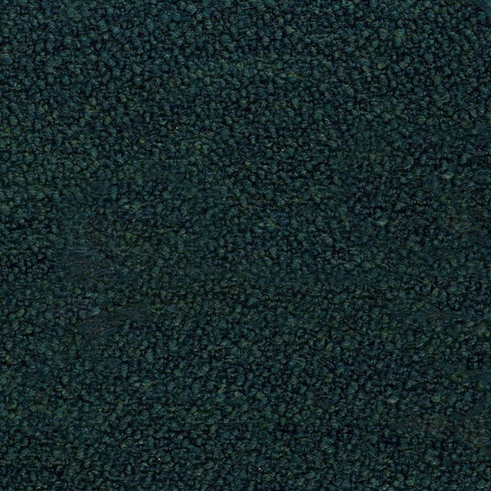 Close-up of deep green boucle upholstery fabric showing dense looped texture; 12% wool, 25% acrylic and 63% triacetate blend designed for durable, contemporary sofa upholstery.