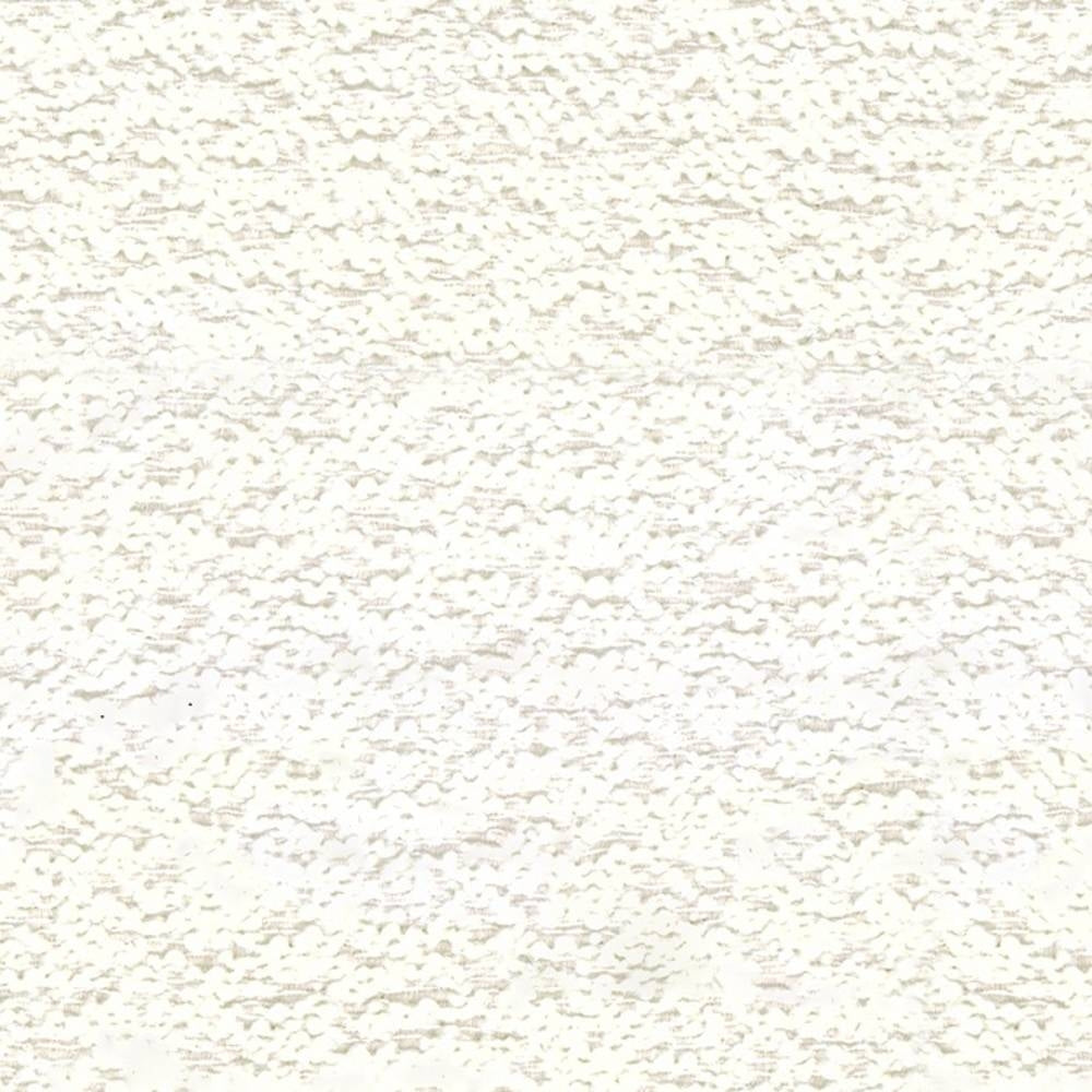 Close-up of a cream plush boucle upholstery fabric swatch showing dense looped texture and subtle horizontal striations; composition 12% wool, 24% acrylic, 64% triacetate for sofa upholstery.