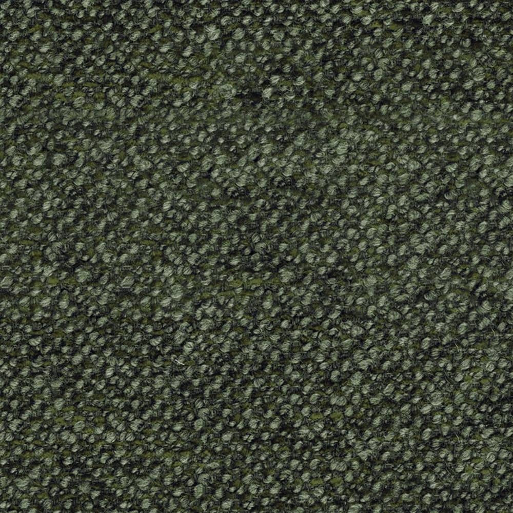Close-up of olive green boucle upholstery fabric with tight looped texture, showing soft wool-blend yarns and subtle color variation ideal for contemporary sofa upholstery.