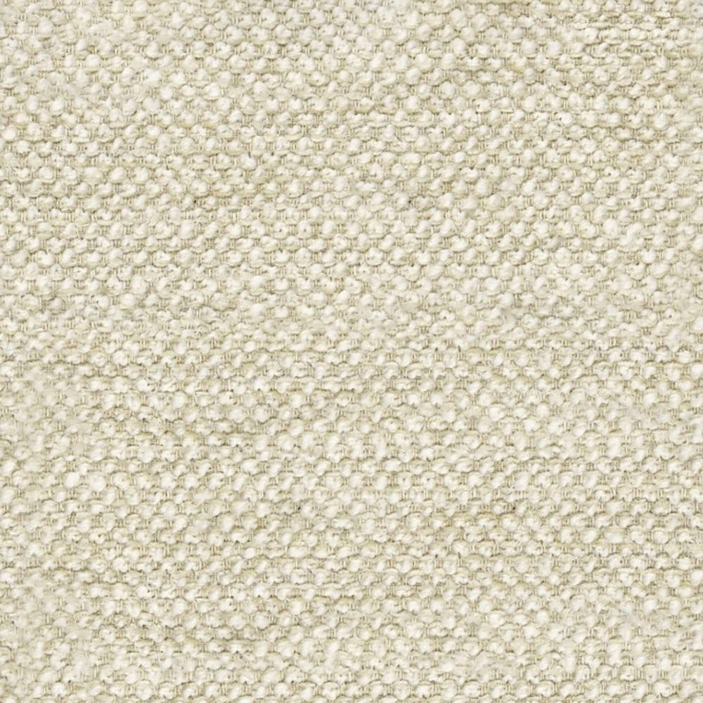 Close-up of soft cream boucle upholstery fabric showing a nubby, looped texture made from a wool, acrylic and linen blend, ideal for contemporary and modern sofas.