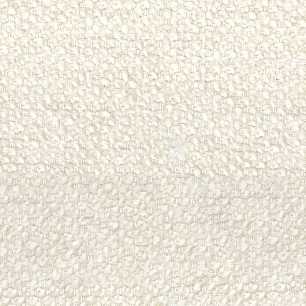 Close-up of soft cream boucle upholstery fabric showing a nubby, textured weave in a wool, acrylic, linen and triacetate blend, ideal for contemporary sofa upholstery.