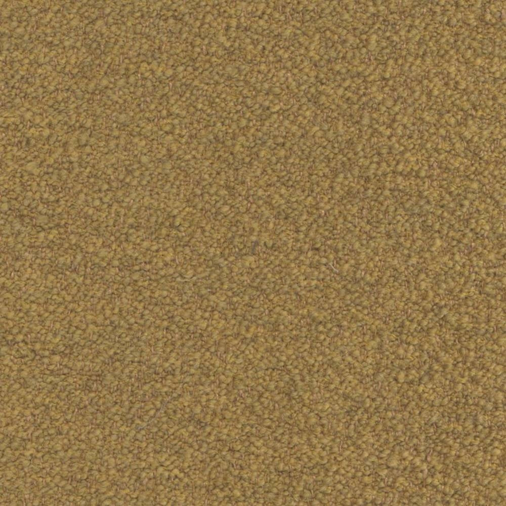 Close-up of warm camel felted wool-look boucle upholstery fabric showing dense, looped texture; durable blended fibers (wool, acrylic, linen, rayon, triacetate) ideal for indoor sofa upholstery.